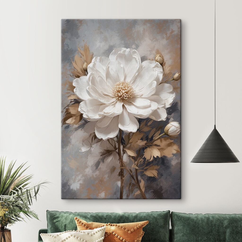 Witte bloei tussen okerbladeren — interieur 1