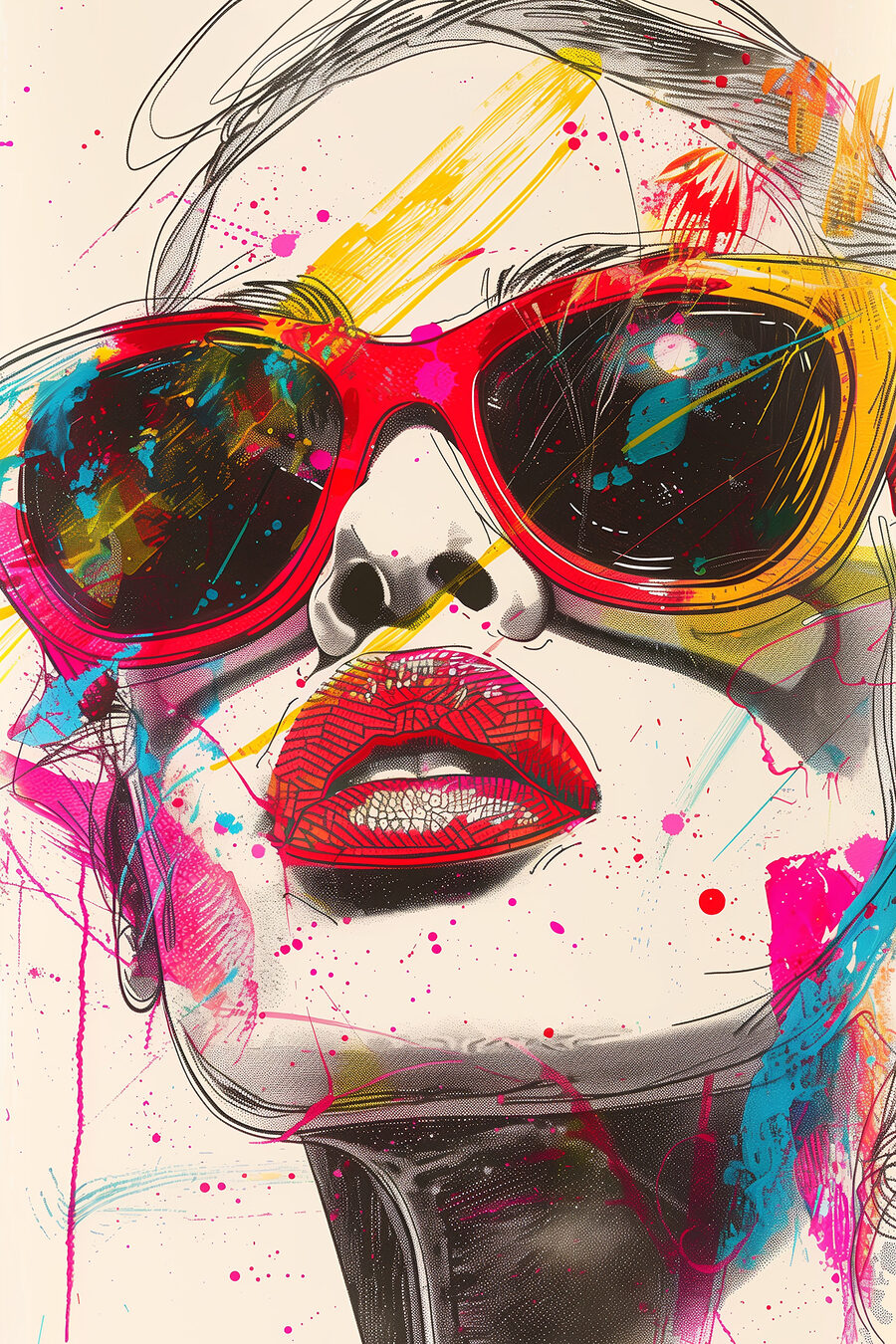 Rode bril, felle lippen — volledig ontwerp