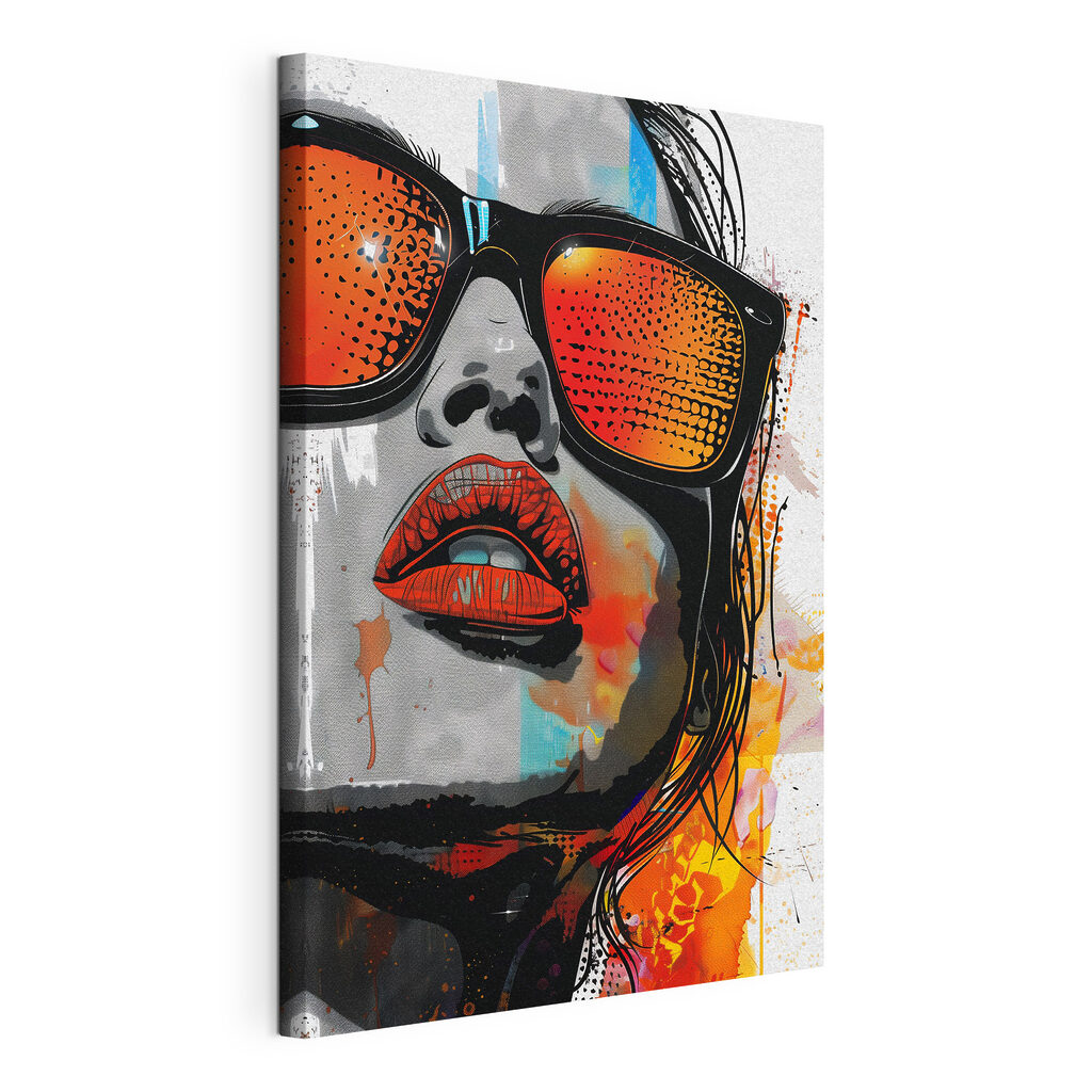 Zonnebril met oranje weerspiegeling, gespannen canvas met doorlopende rand