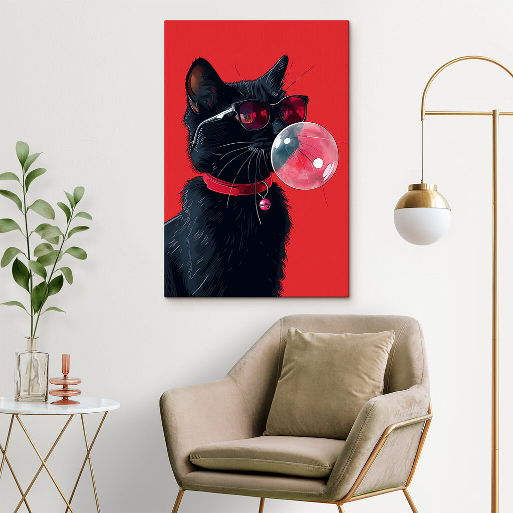 Zwarte kat, roze kauwgom — interieur 1