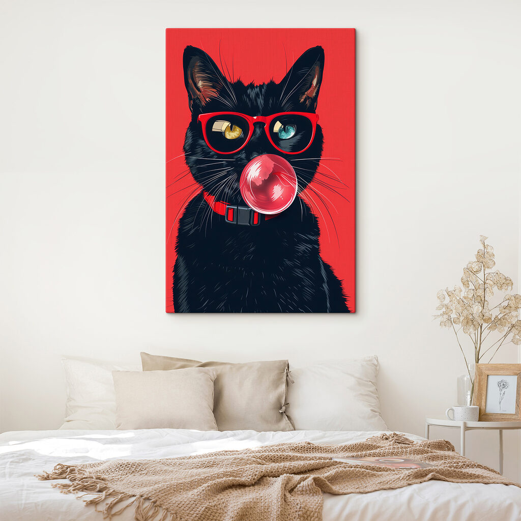 Kattenblik achter rode bril — interieur 1