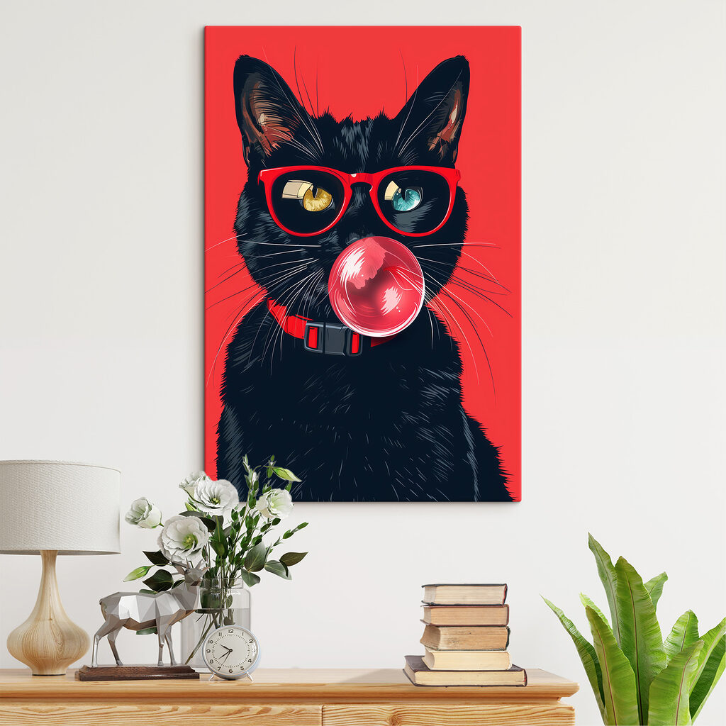 Kattenblik achter rode bril — interieur 2