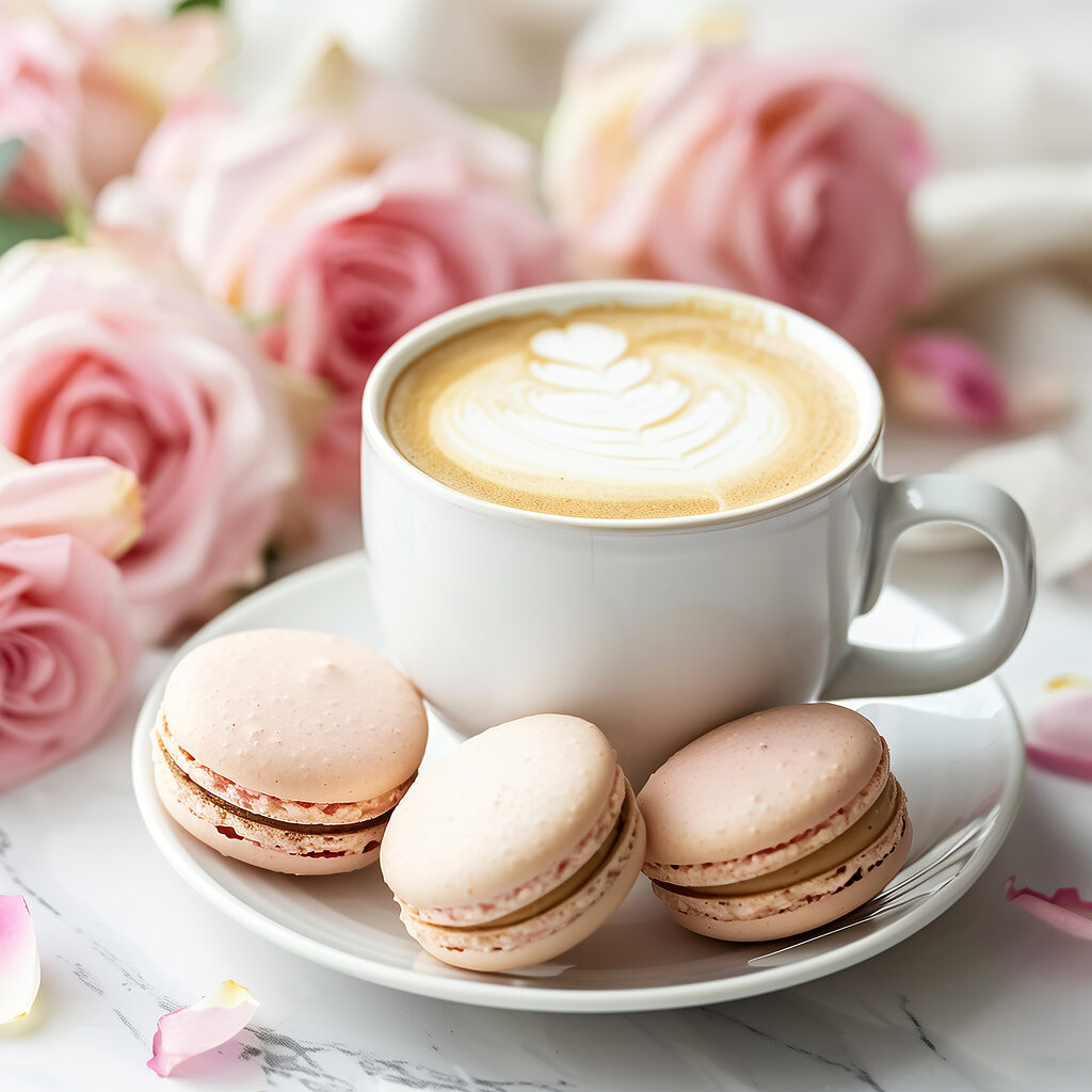 Cappuccino met macarons — volledig ontwerp