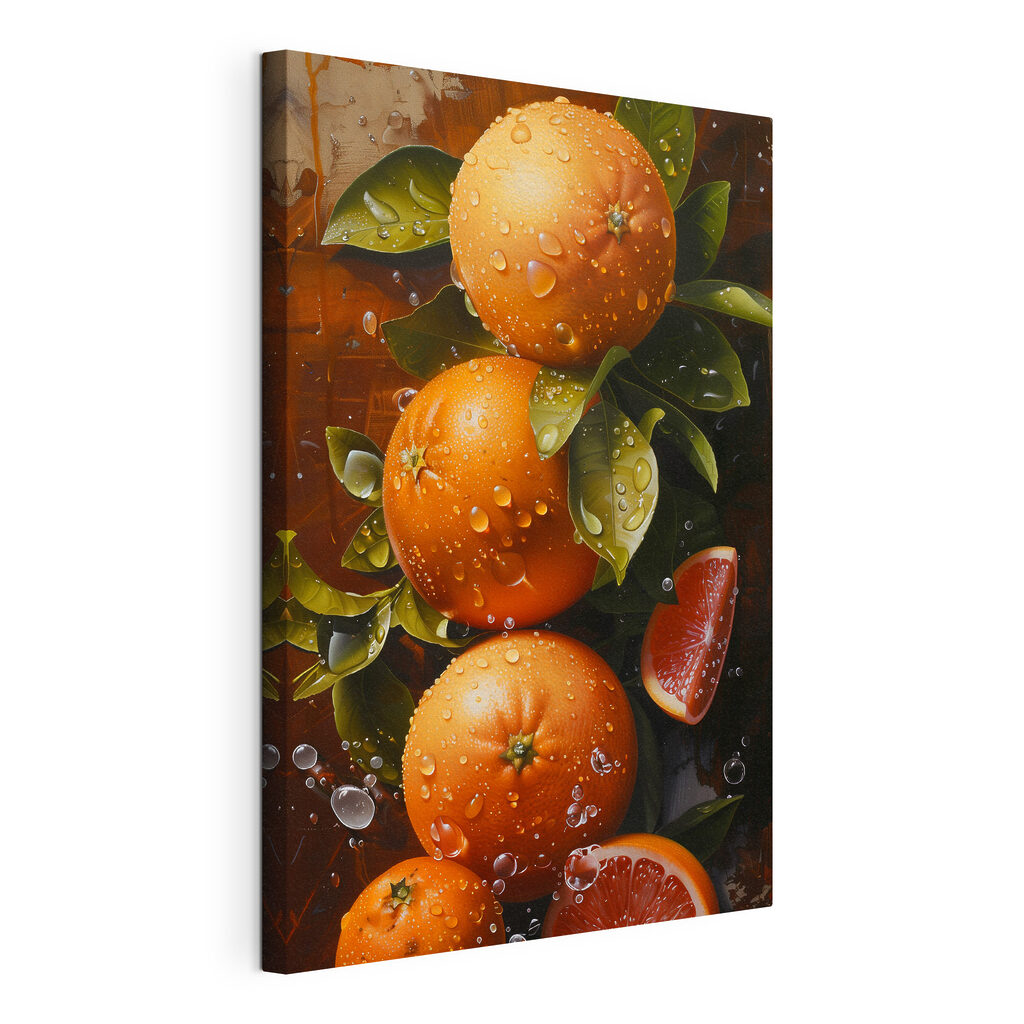Citrus aan natte tak, gespannen canvas met doorlopende rand
