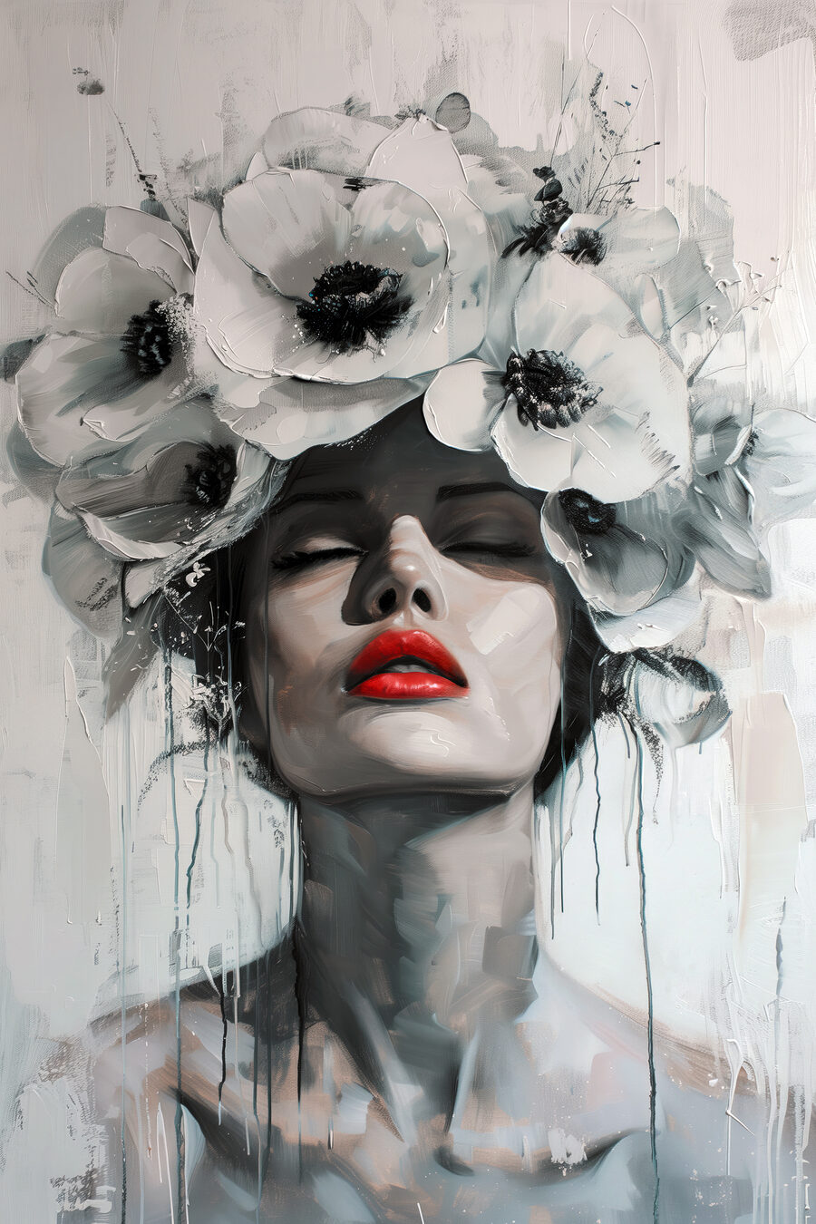 Rode lippen, witte bloemen — volledig ontwerp