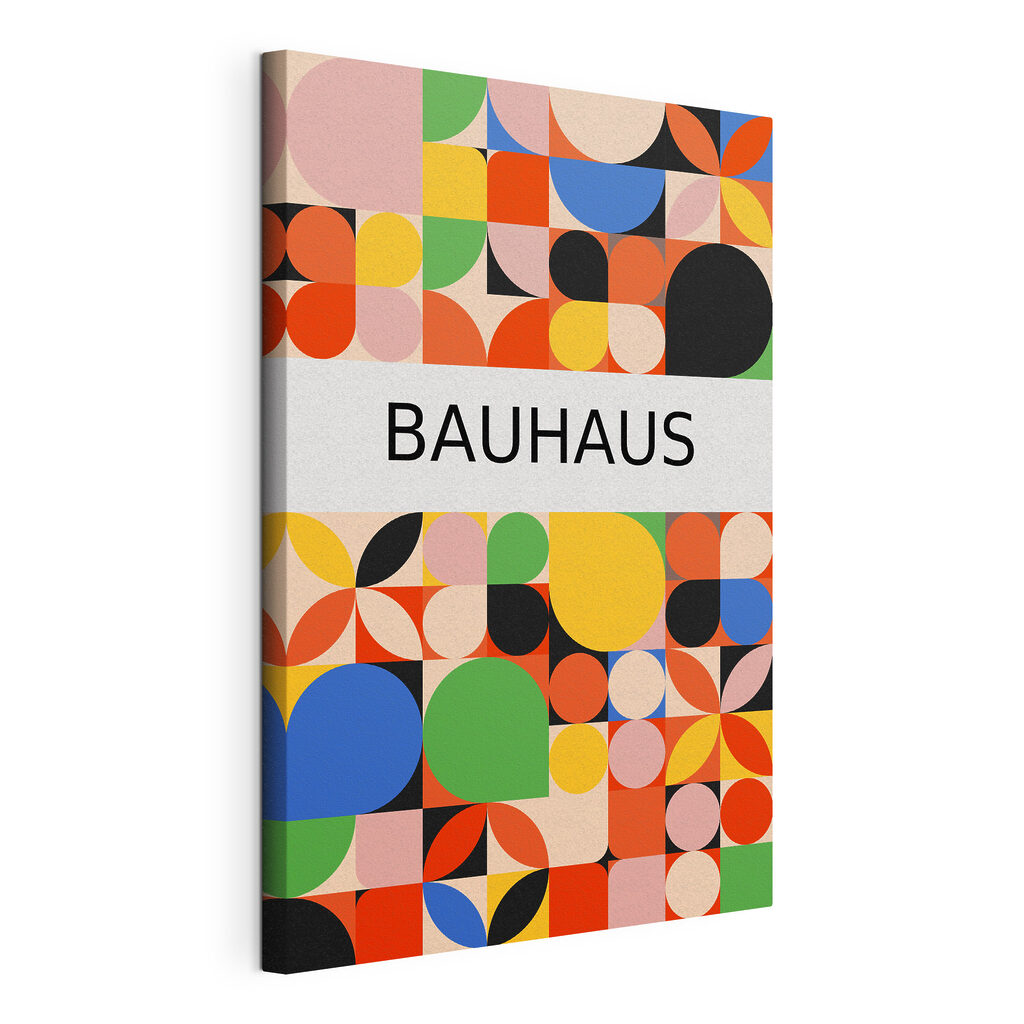 Bauhaus in vrolijke kwartcirkels, gespannen canvas met doorlopende rand