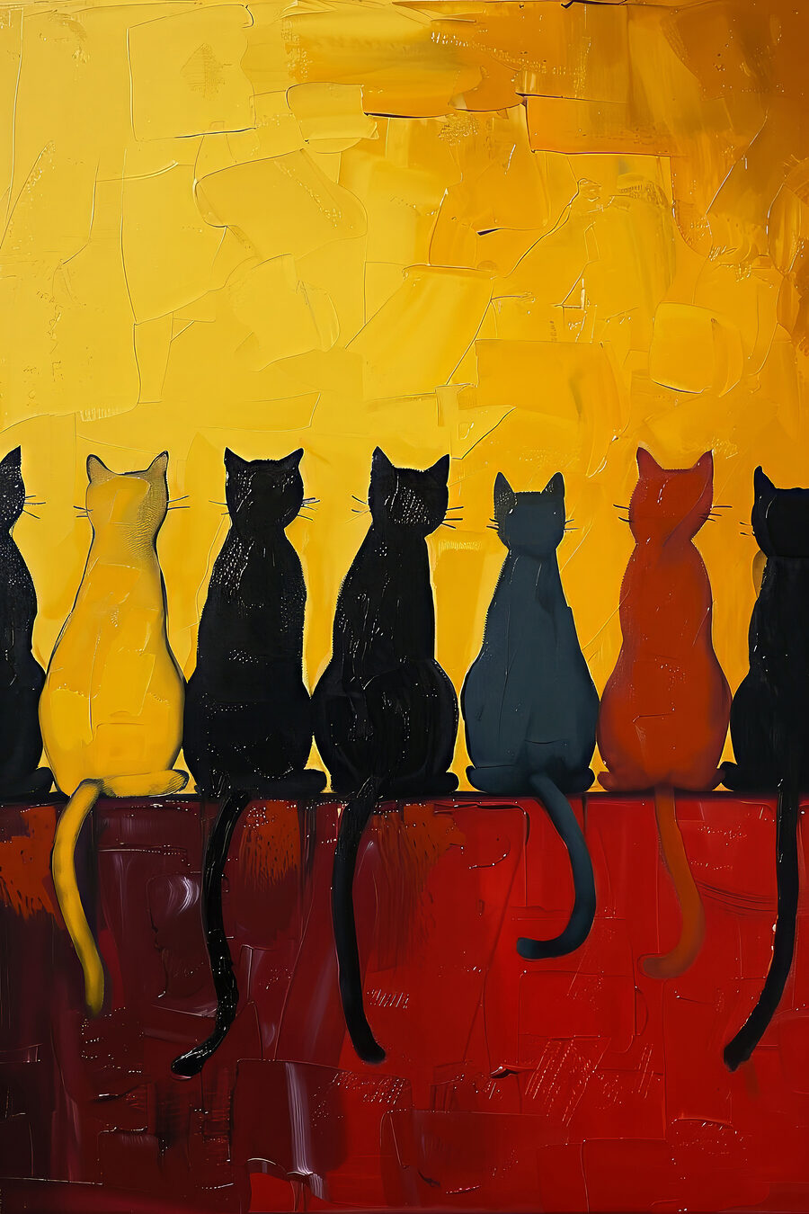Kattenstaarten langs rode muur — volledig ontwerp