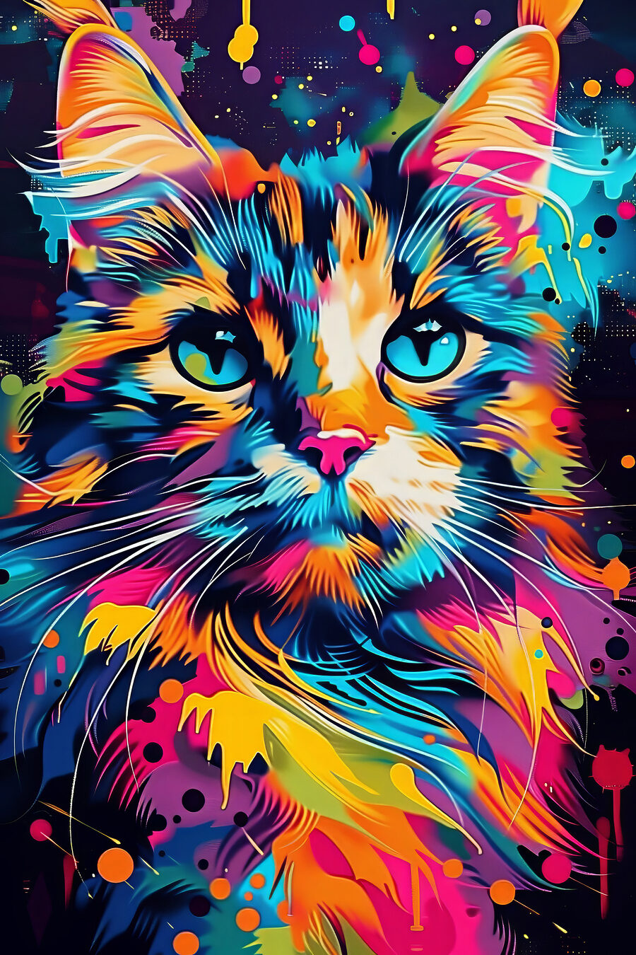 Een kattenblik vol kleurspatten — volledig ontwerp