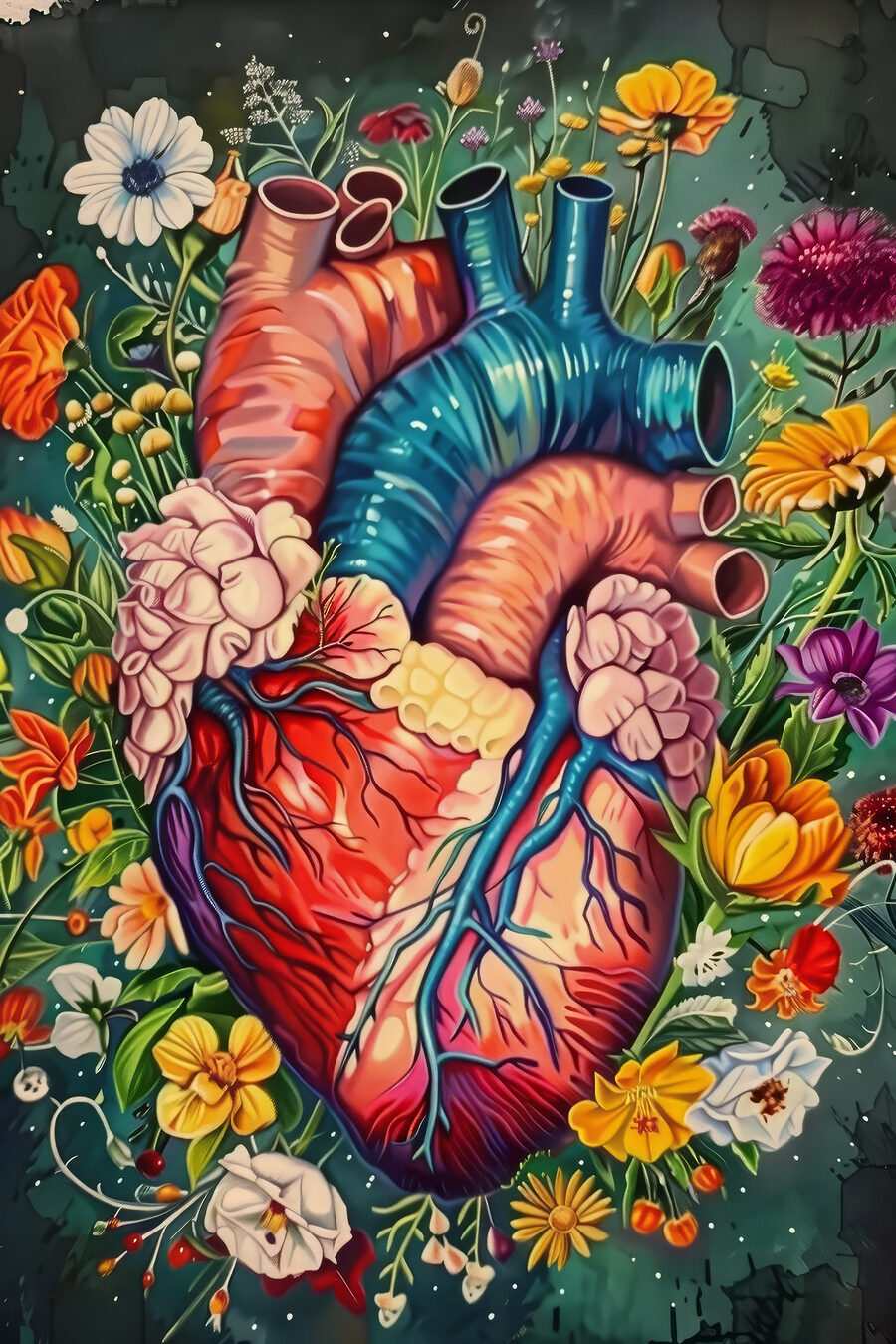 Een hart tussen tuinbloemen — volledig ontwerp