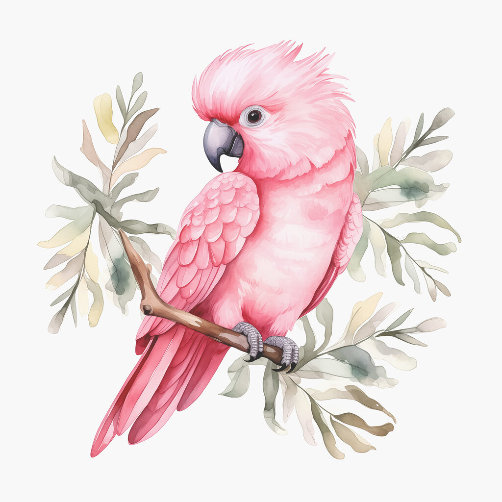 Roze kaketoe tussen grijsgroen — volledig ontwerp