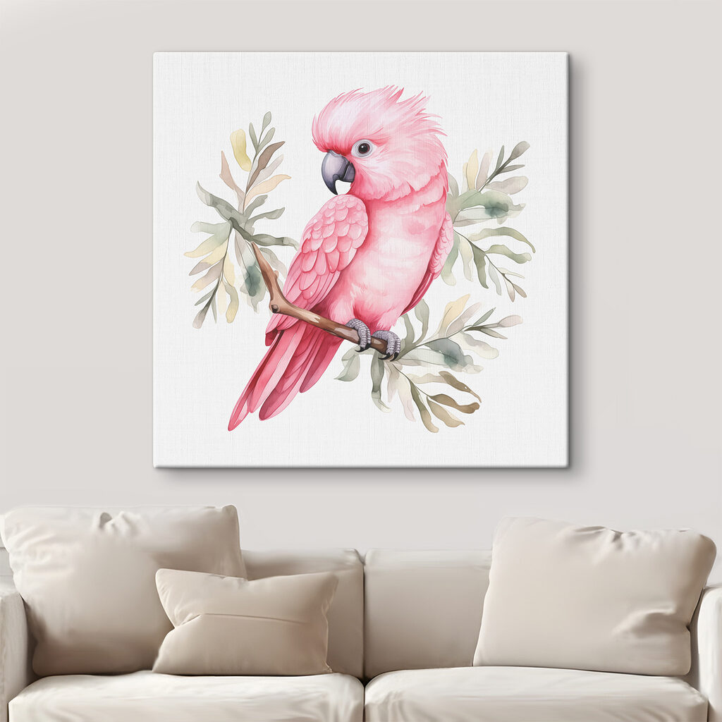 Roze kaketoe tussen grijsgroen — interieur 2