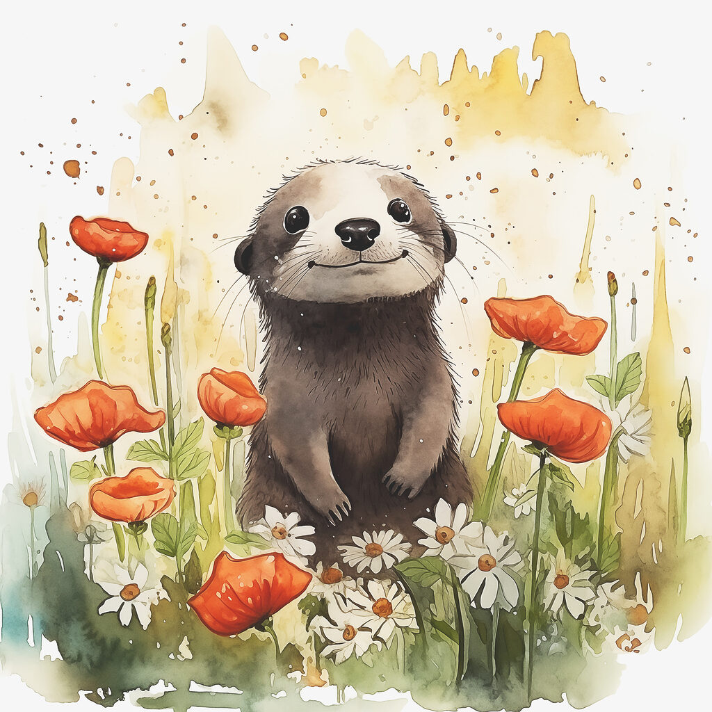 Otter tussen rode klaprozen — volledig ontwerp