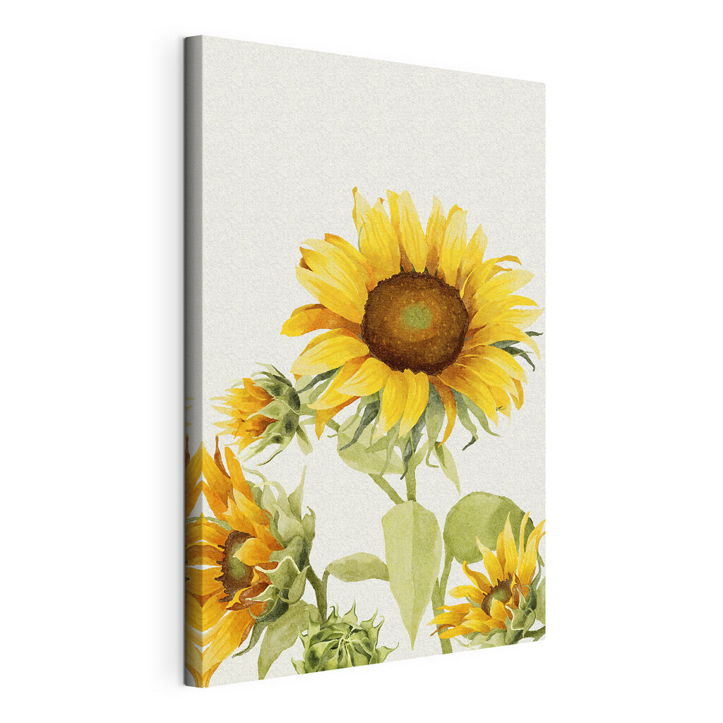 Zonnebloem reikt naar boven, gespannen canvas met doorlopende rand