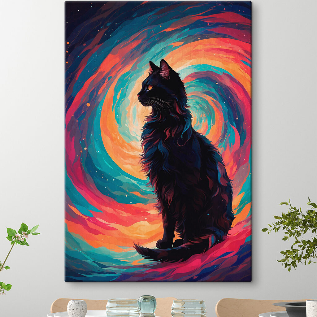 Zwarte kat in kleurenwervel — interieur 3