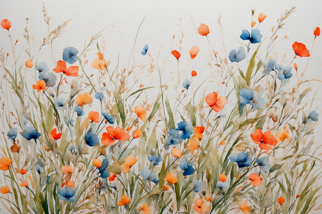 Veldbloemen in twee kleuren — volledig ontwerp