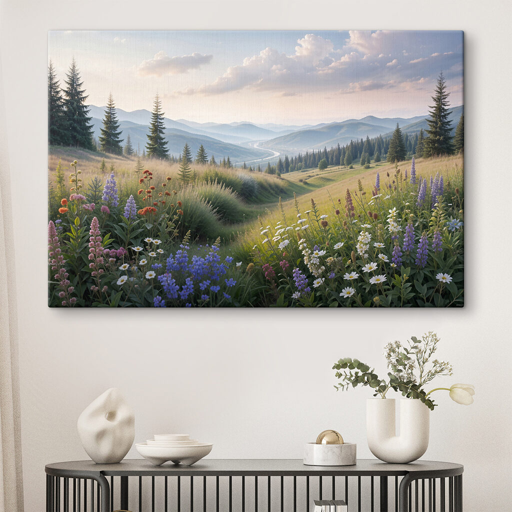 Bloemenpad door groene heuvels — interieur 1