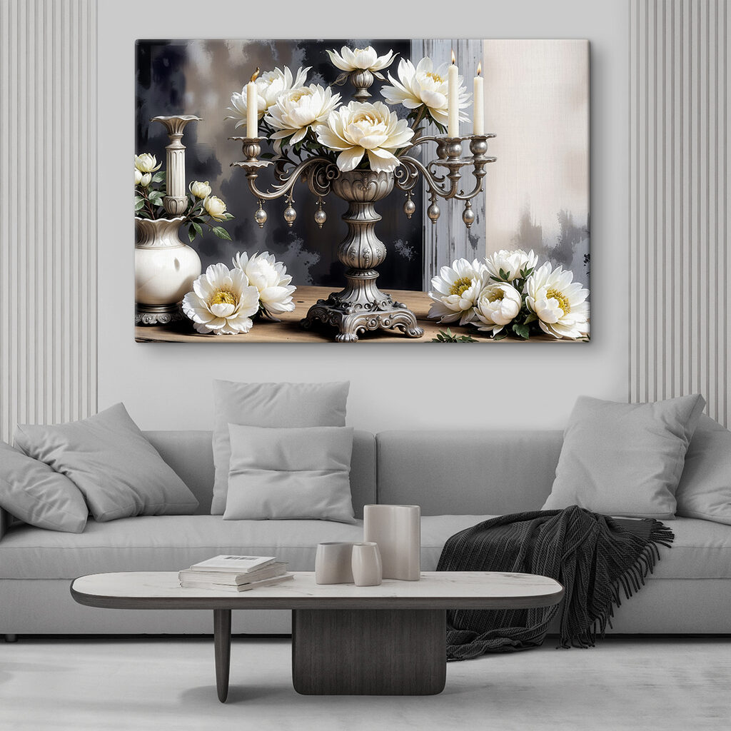 Witte lotussen bij kaarslicht — interieur 1