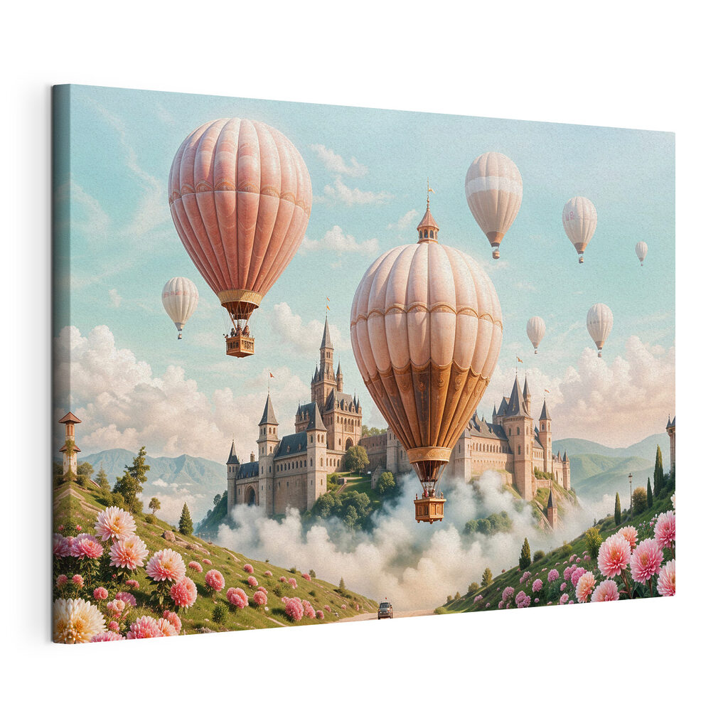 Luchtballonnen boven een droomkasteel — productweergave