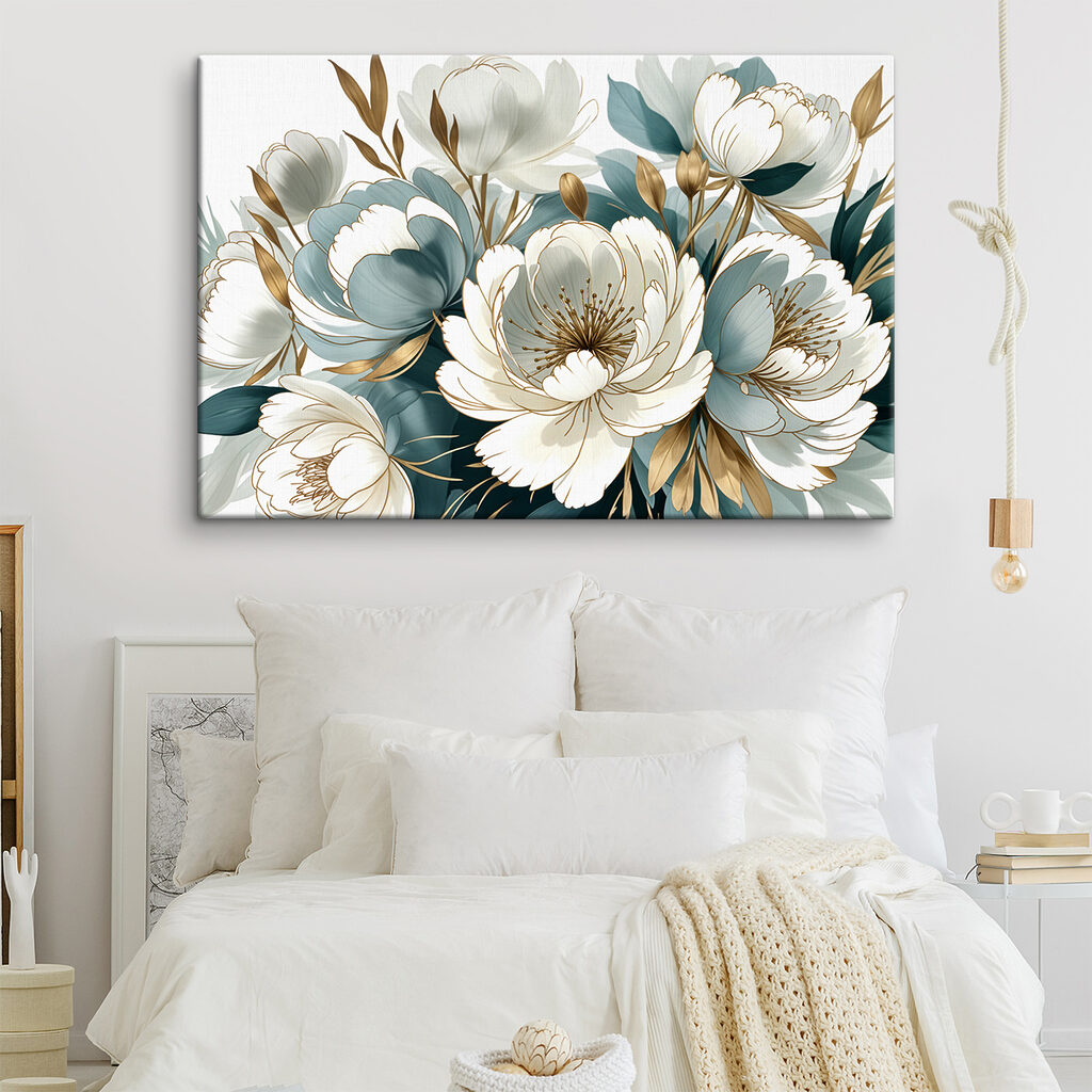 Witte bloemen, blauwe schaduwen — interieur 1