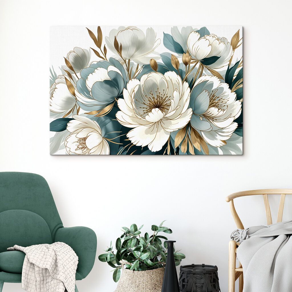 Witte bloemen, blauwe schaduwen — interieur 2