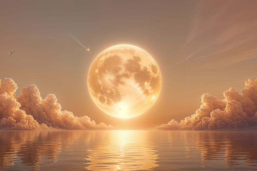 Volle maan in avondgloed — volledig ontwerp