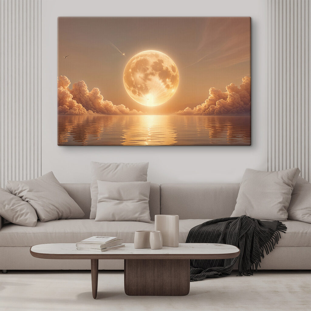 Maan en wolken aan de hemel in een interieur