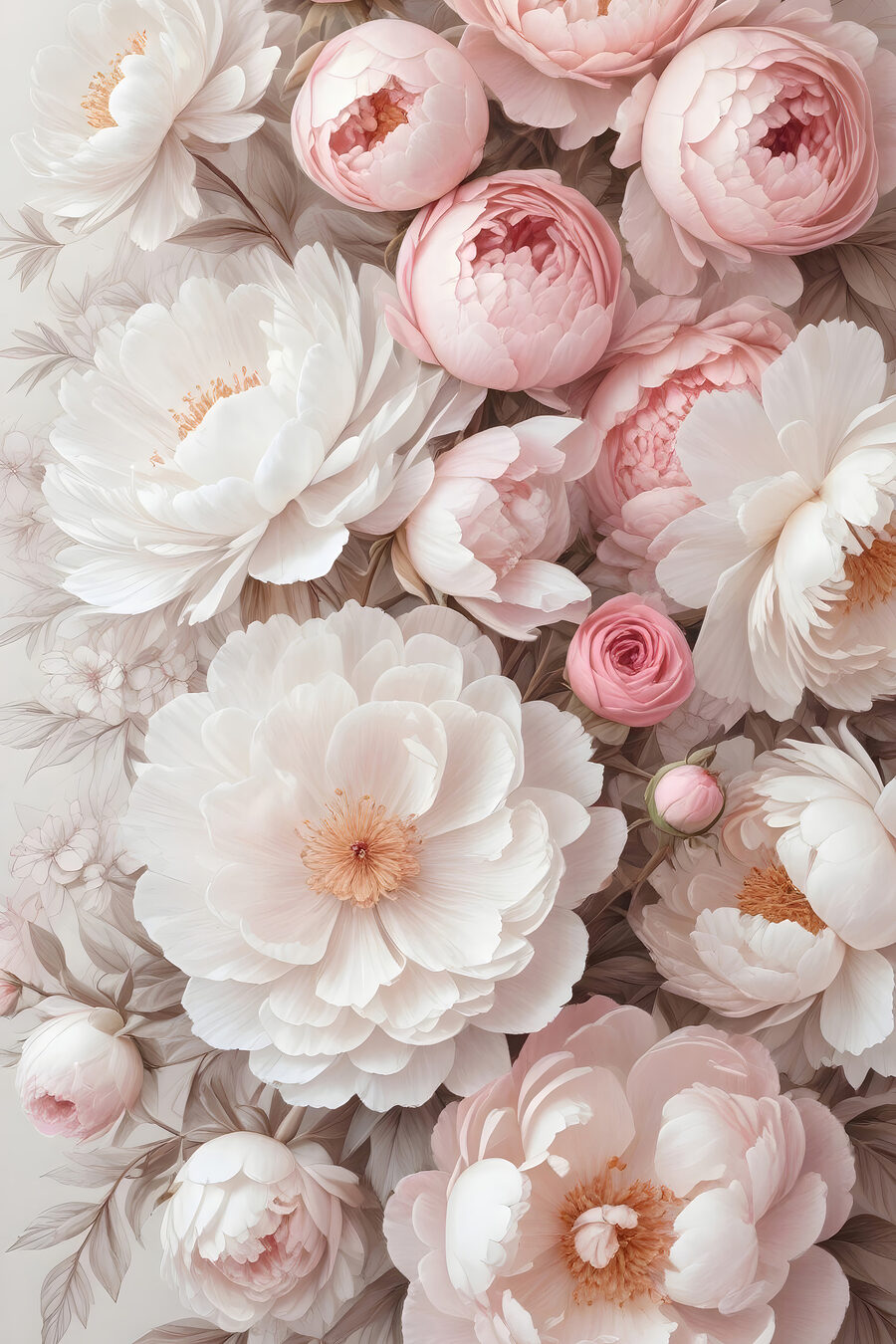 Roze rozetten tussen wit — volledig ontwerp