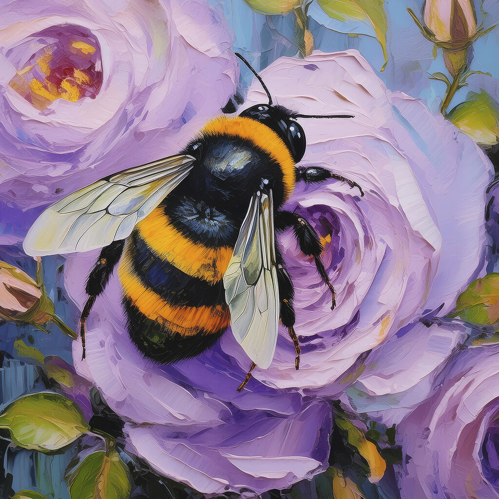 Hommel op paarse roos — volledig ontwerp