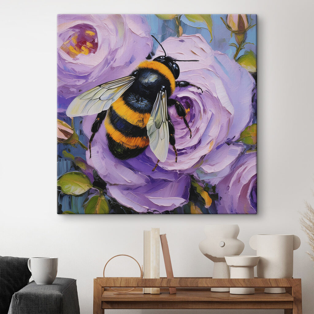 Hommel op paarse roos — interieur 1