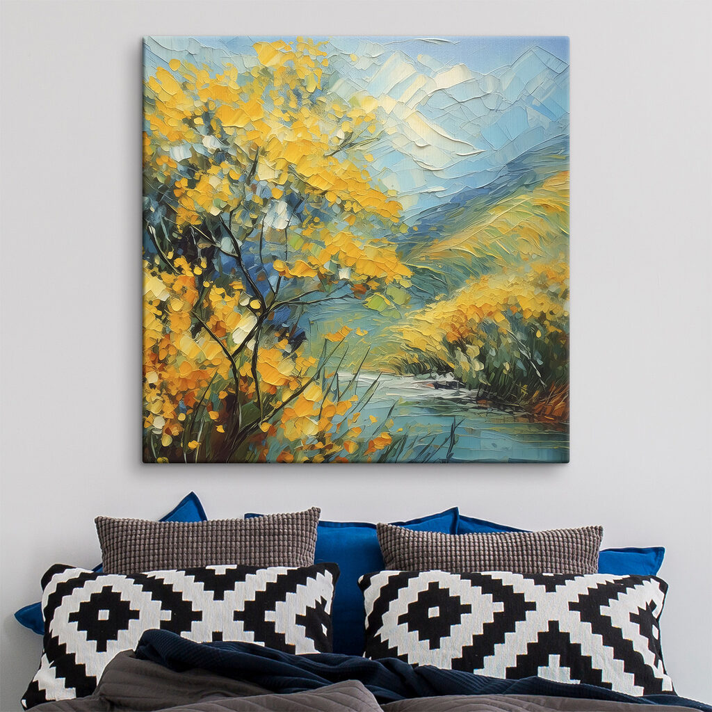 Gele takken langs bergwater — interieur 2