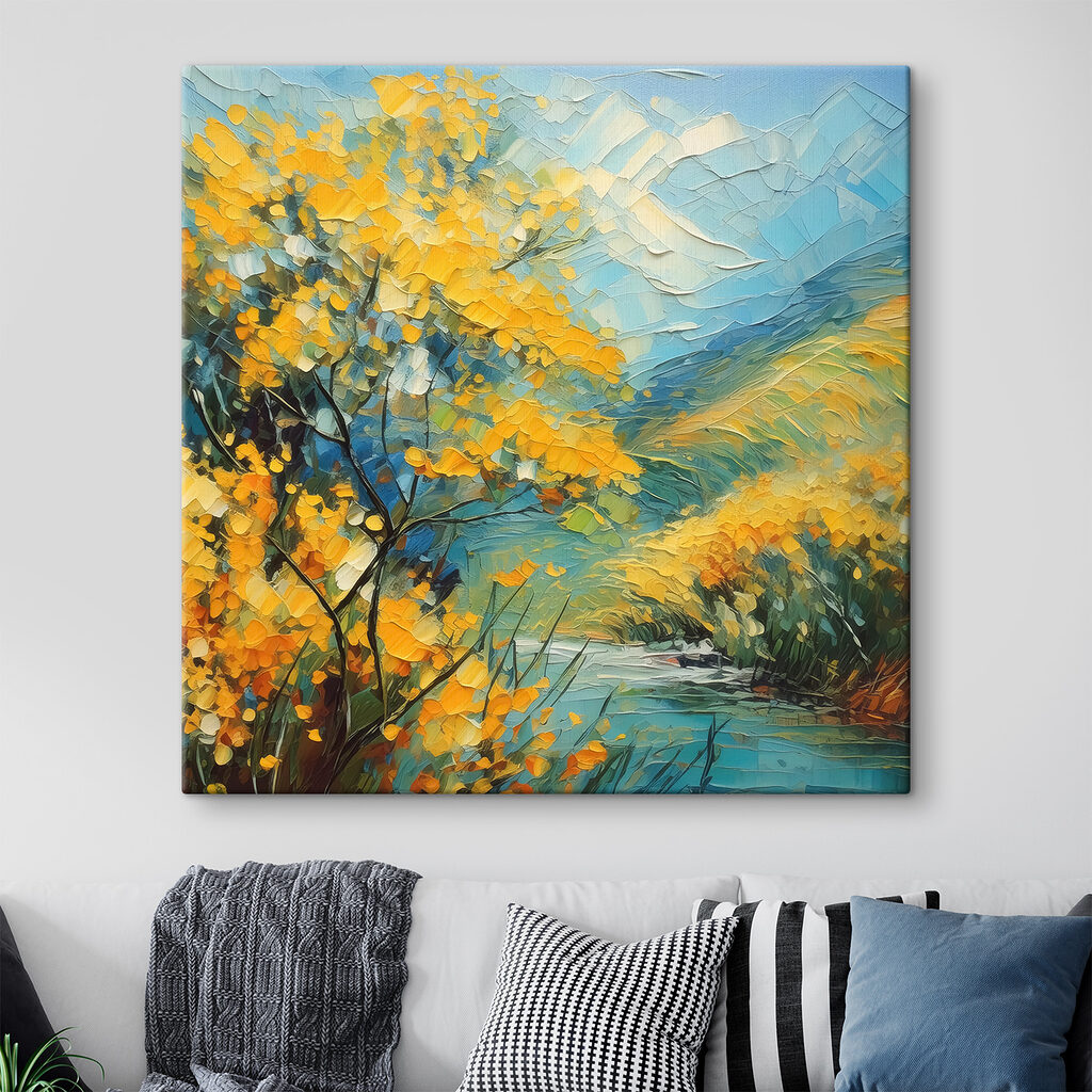 Gele takken langs bergwater — interieur 1