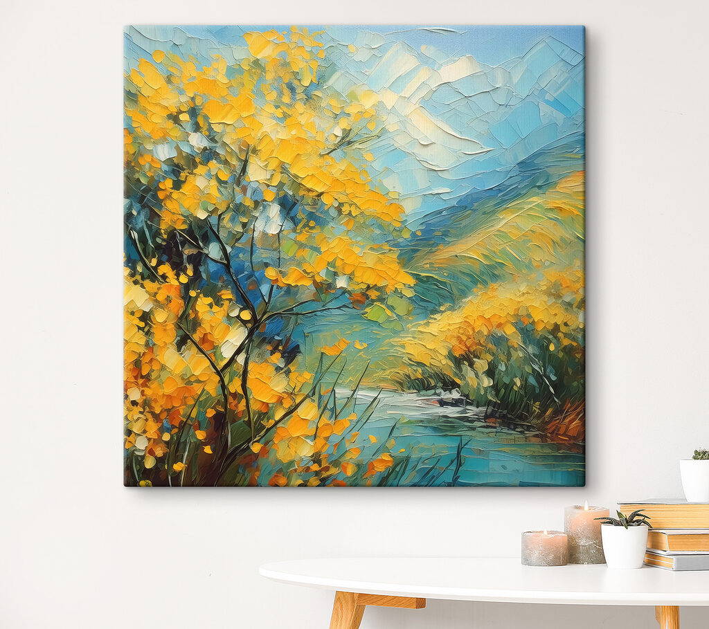 Gele takken langs bergwater — interieur 3