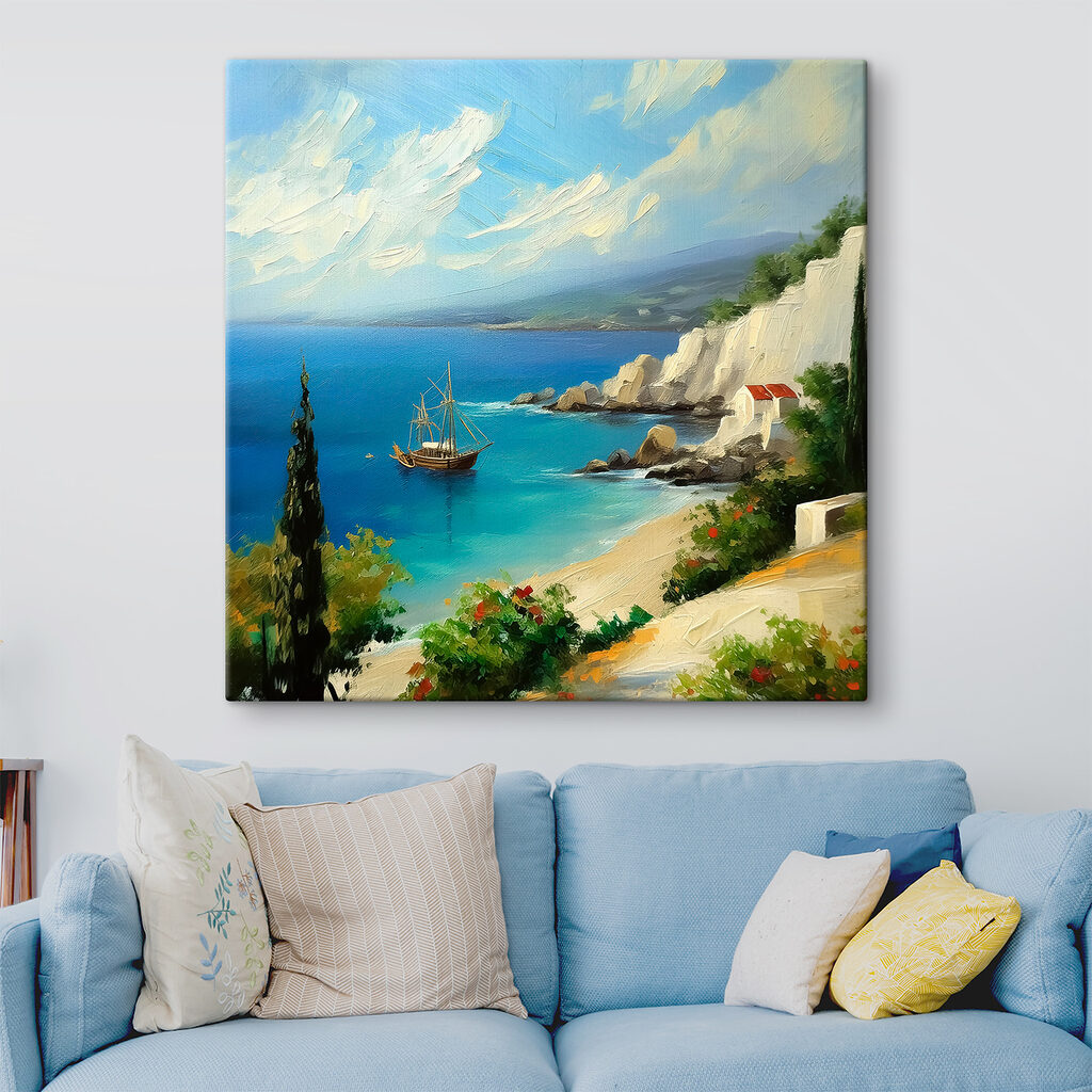 Een schilderij van een boot in het water — interieur 1