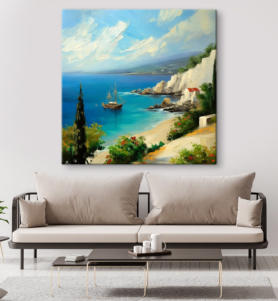 Een schilderij van een boot in het water — interieur 3