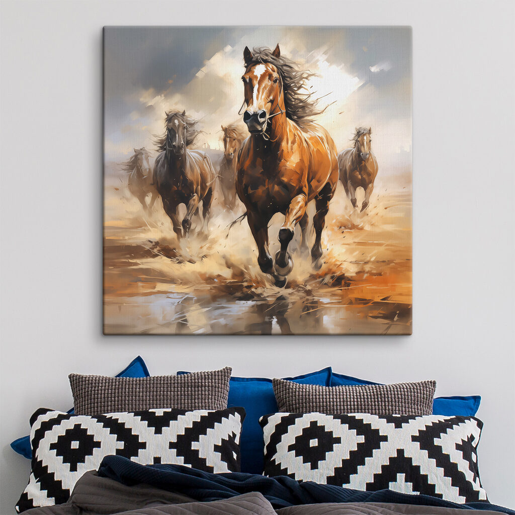 Paarden door ondiep water — interieur 2