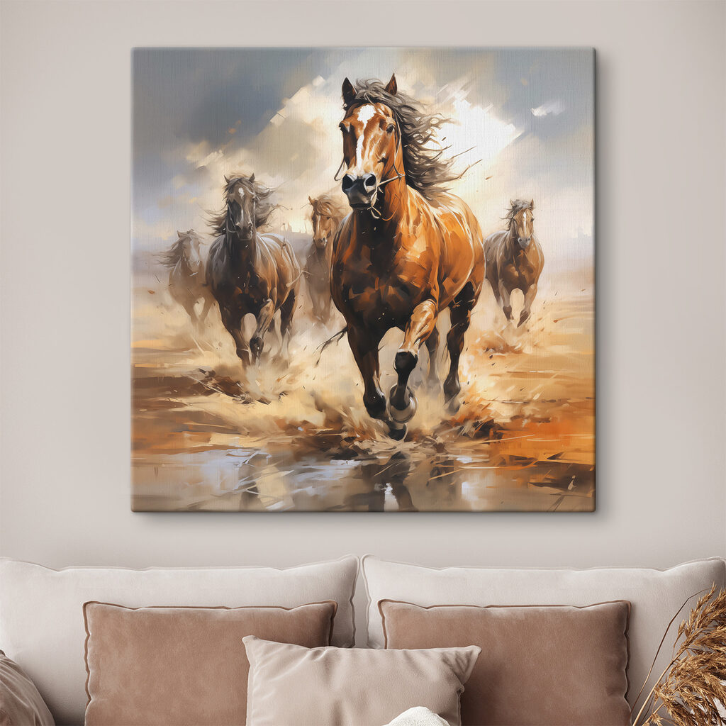 Paarden door ondiep water — interieur 1