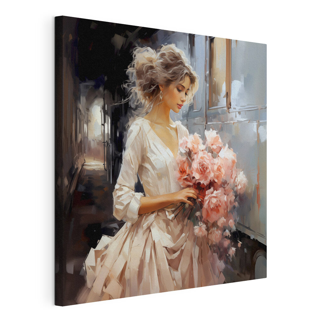 Bloemen in haar armen, gespannen canvas met doorlopende rand
