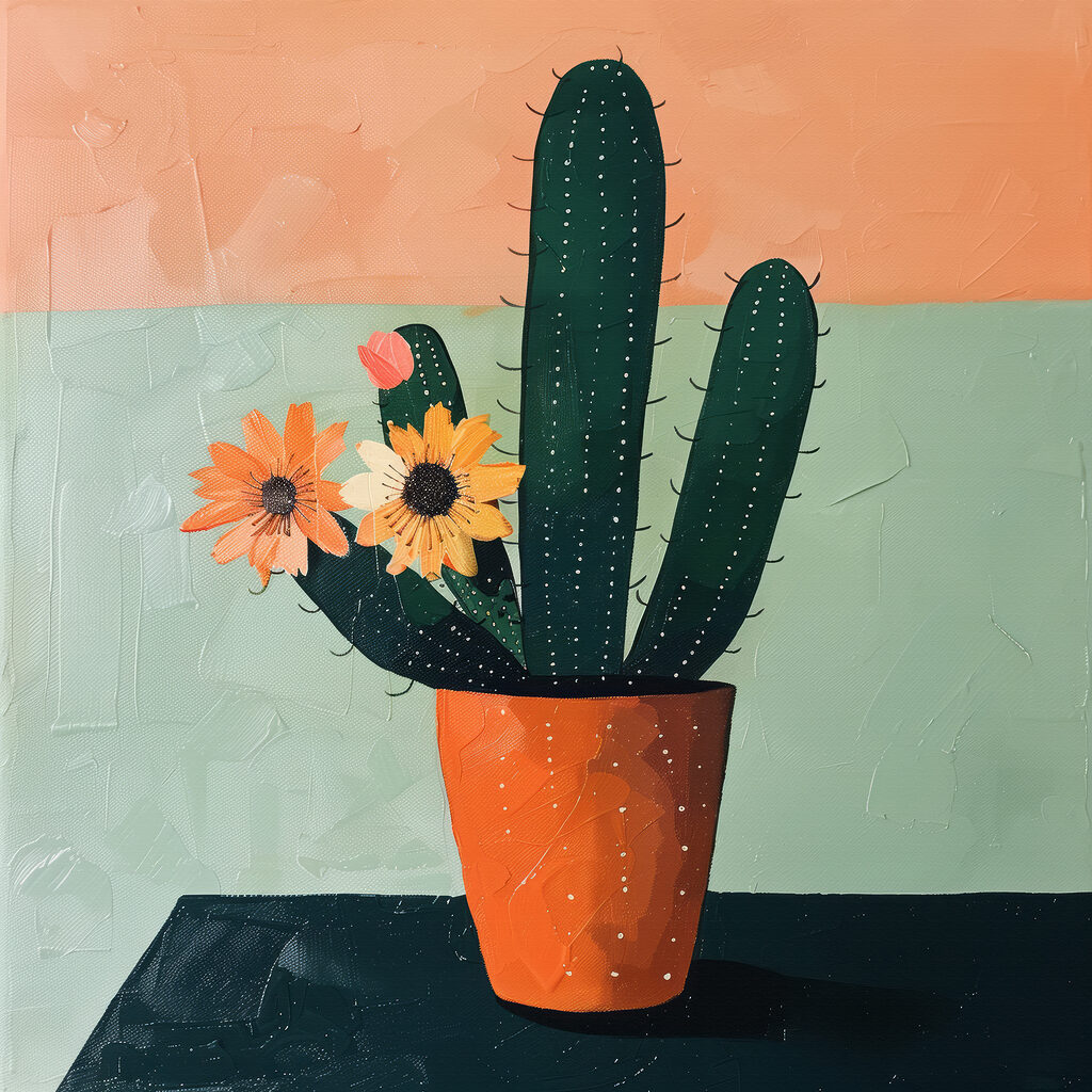 Cactus met oranje bloemen — volledig ontwerp