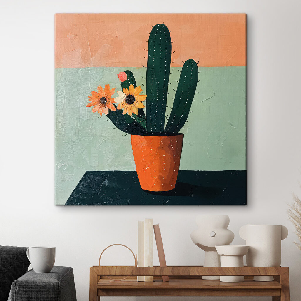Cactus met oranje bloemen — interieur 2