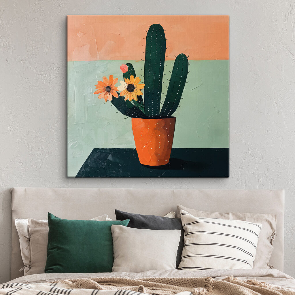 Cactus met oranje bloemen — interieur 1