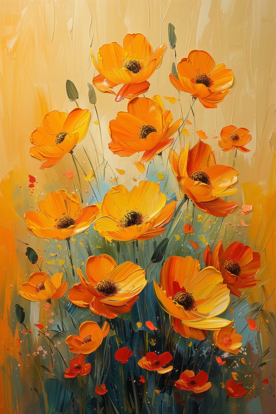Oranje bloemen voor zongeel — volledig ontwerp