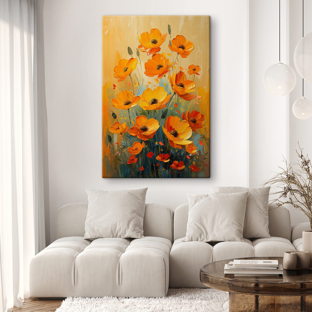 Oranje bloemen voor zongeel — interieur 2