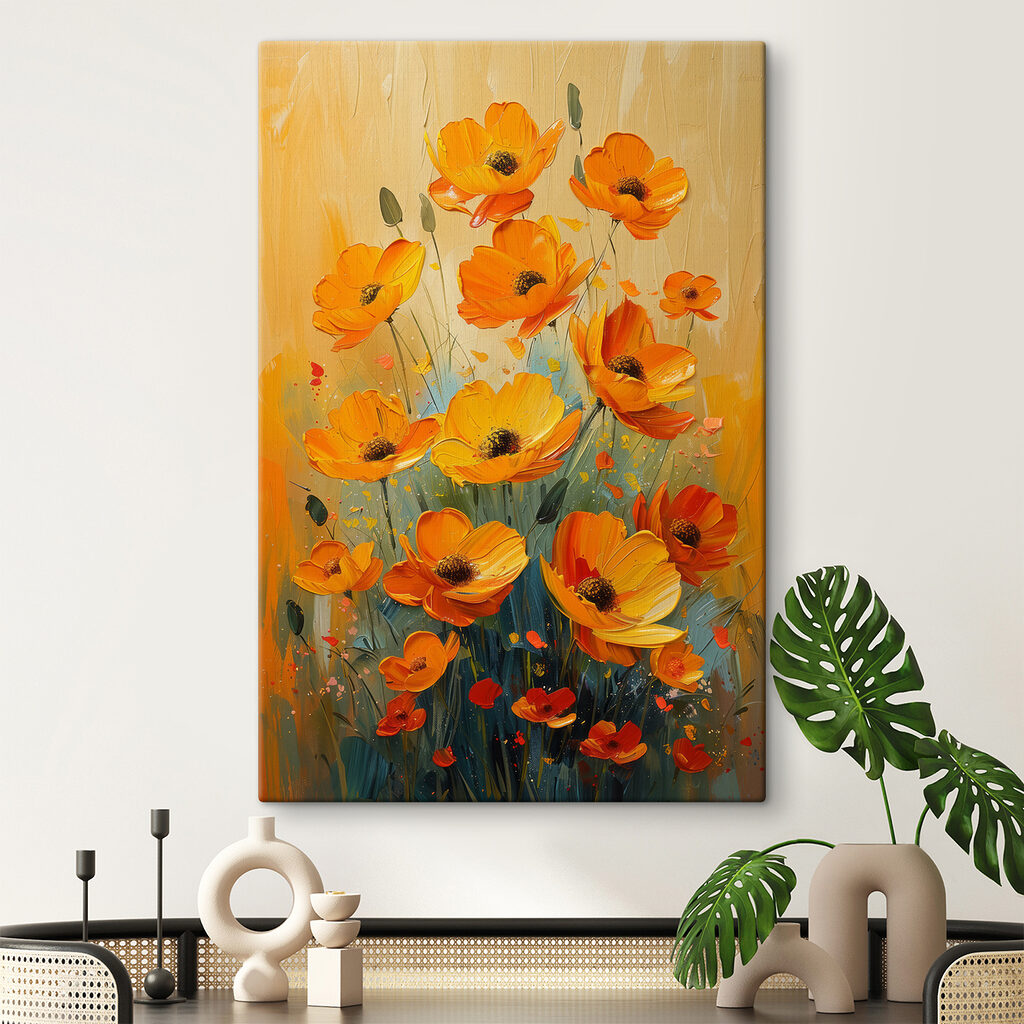 Oranje bloemen voor zongeel — interieur 1