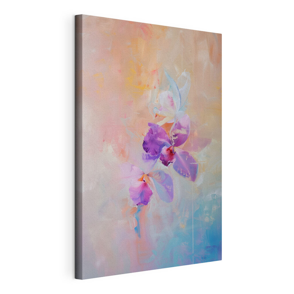 Orchidee in een pastelwaas, gespannen canvas met doorlopende rand