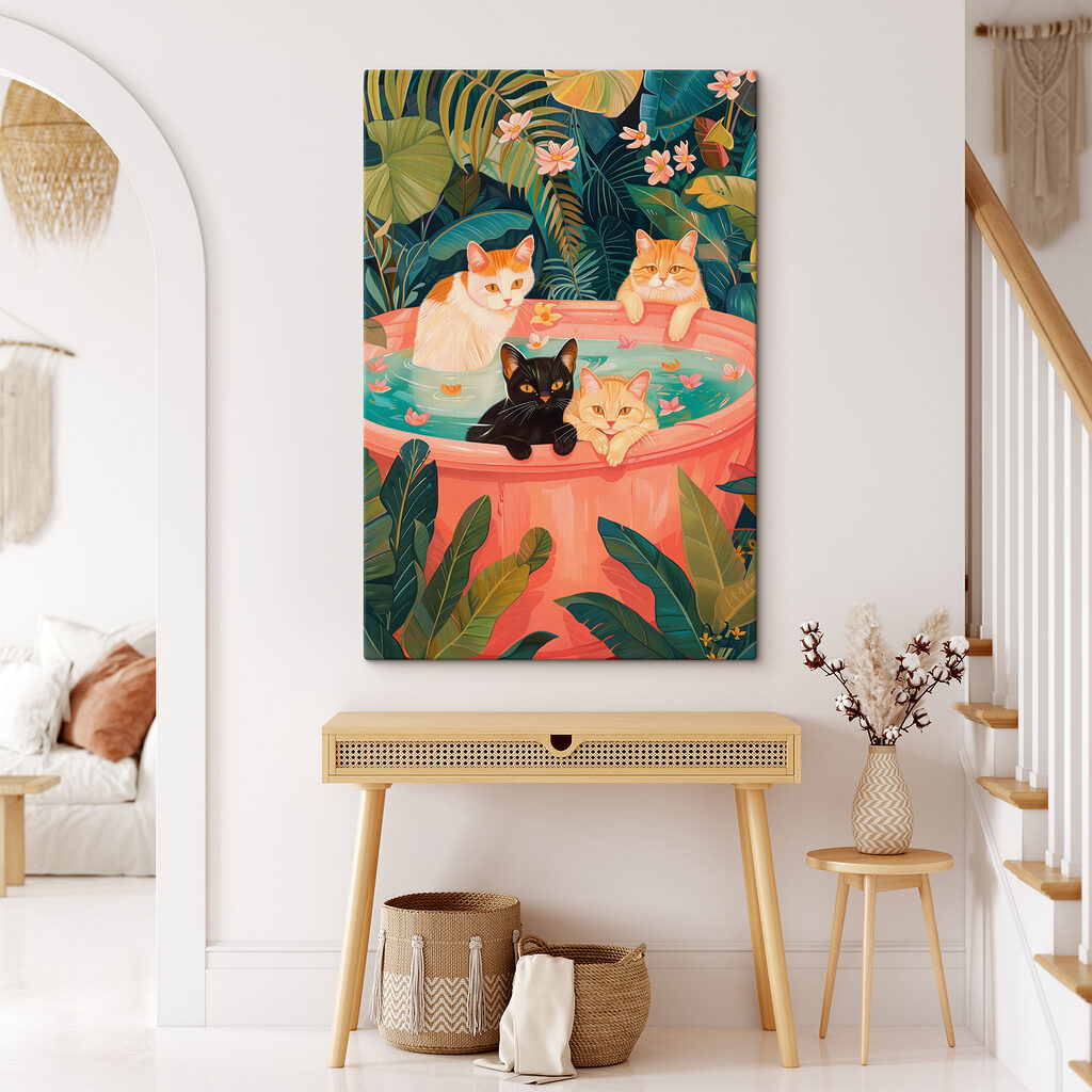 Katten in tropisch bad — interieur 1