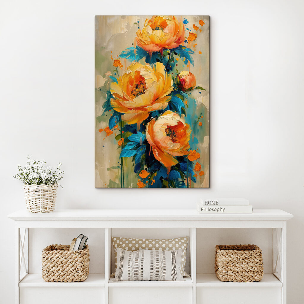 Gele rozen in verfbanen — interieur 2