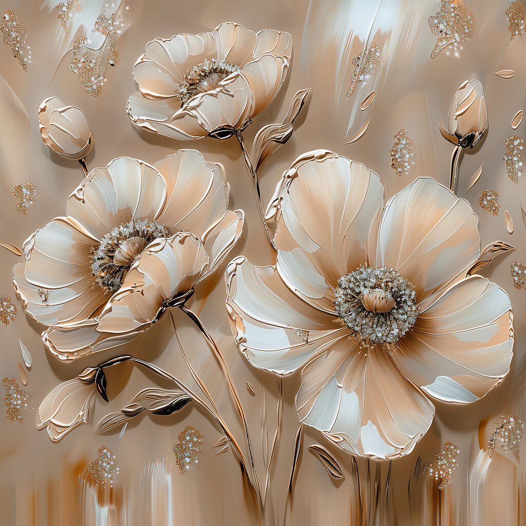 Witte bloemen op zandbeige — volledig ontwerp