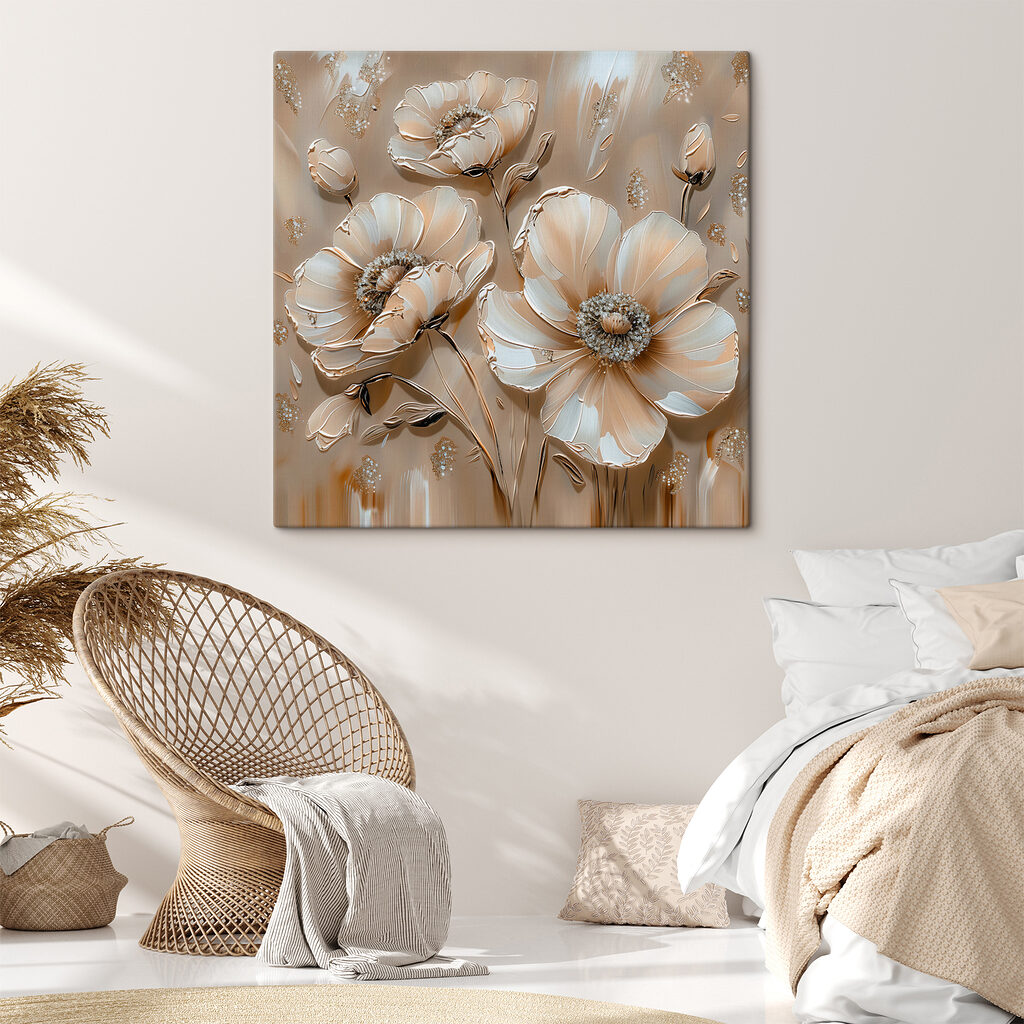 Witte bloemen op zandbeige — interieur 1