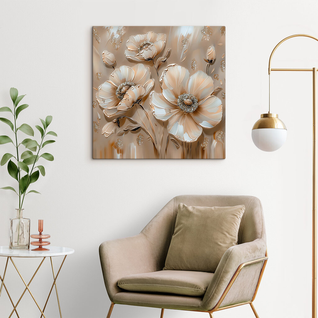 Witte bloemen op zandbeige — interieur 2