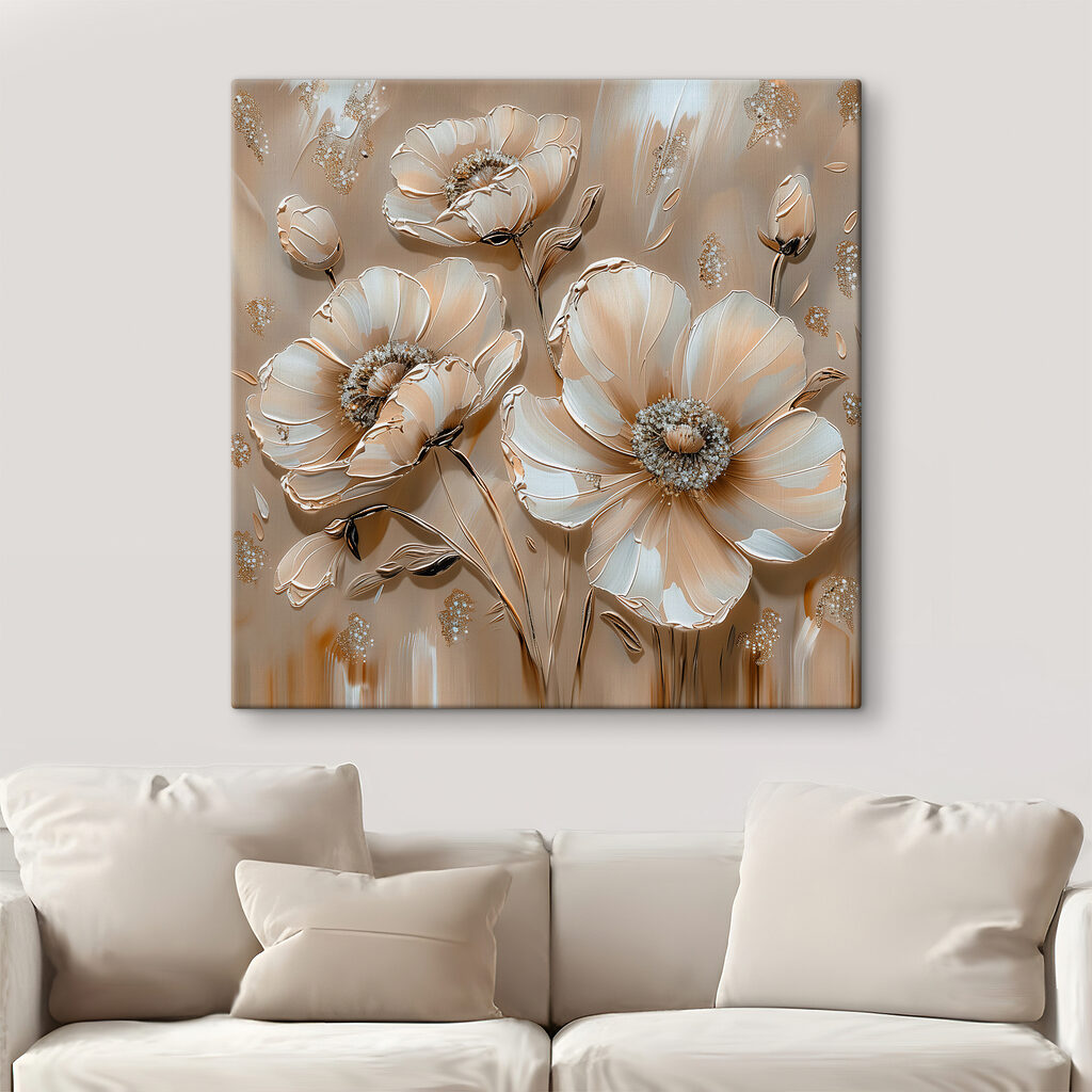 Witte bloemen op zandbeige — interieur 3